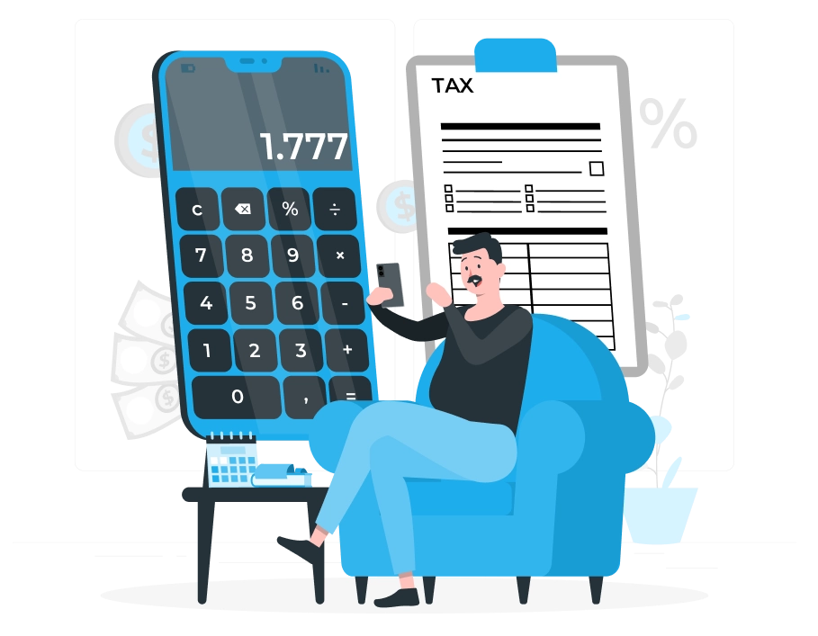 Imagen de una persona con una calculadora y hoja de cálculo